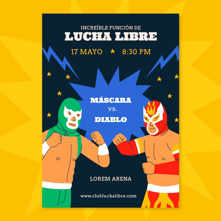 Vetor grátis design de cartaz de lutador mexicano desenhado à mão