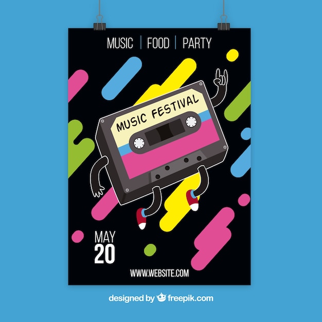 Vetor grátis design de cartaz de música com cassete