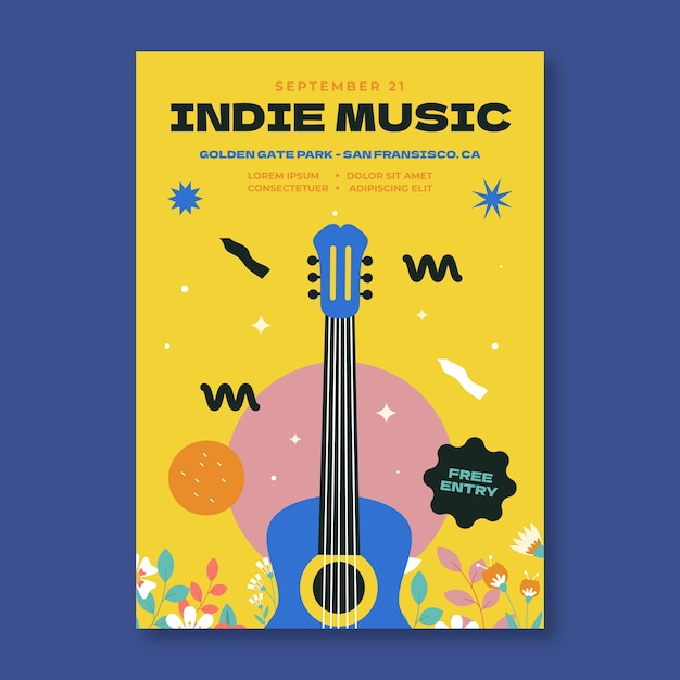 Vetor grátis design de cartaz de música indie desenhado à mão