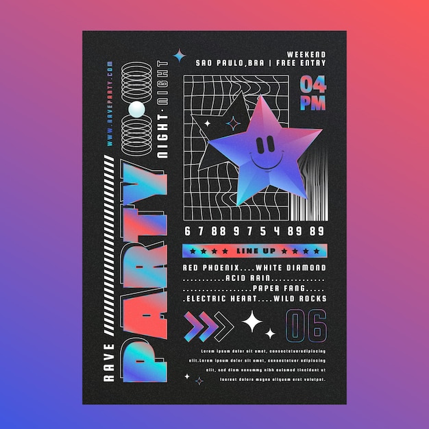 Vetor grátis design de cartaz de rave realista