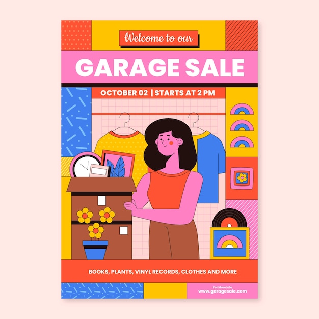 Vetor grátis design de cartaz de venda de garagem desenhado à mão