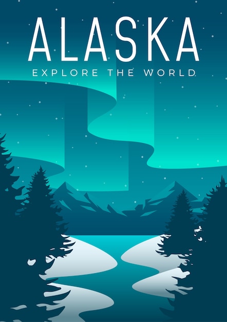 Design de cartaz de viagem do alasca ilustrado