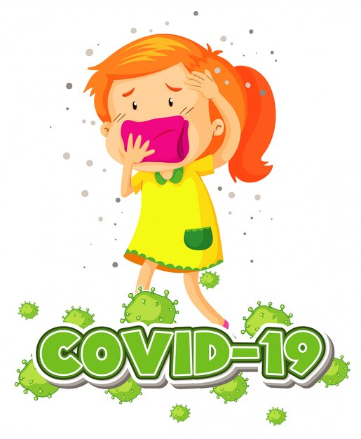 Design de cartaz para tema de coronavírus com menina doente