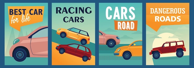 Vetor grátis design de cartazes coloridos com carros elegantes.