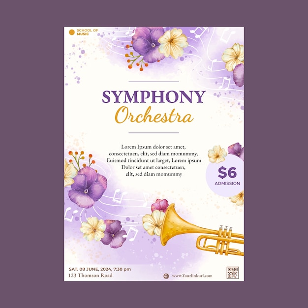 Vetor grátis design de cartazes de concertos de orquestra