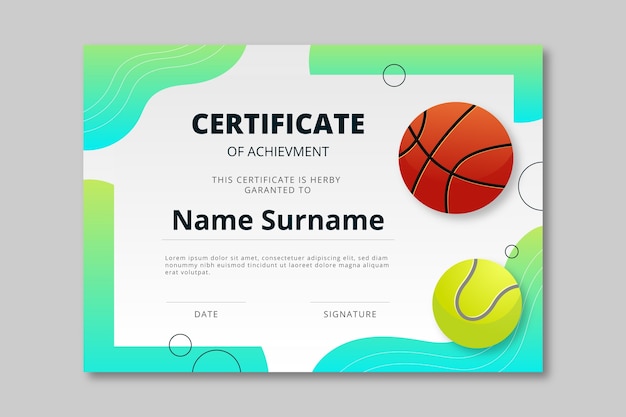 Design de certificado esportivo gradiente