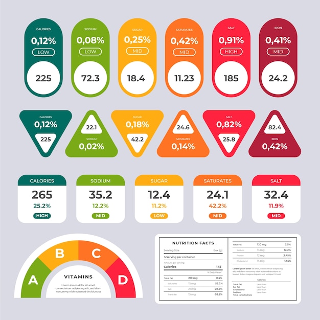 Vetor grátis design de coleção de rótulos nutricionais