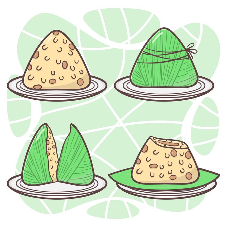 Vetor grátis design de coleção de zongzi de barcos de dragão