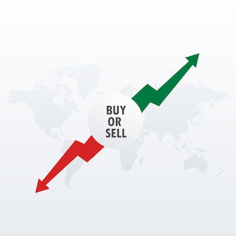 Design de conceito de investimento de negociação no mercado de ações com setas de compra e venda