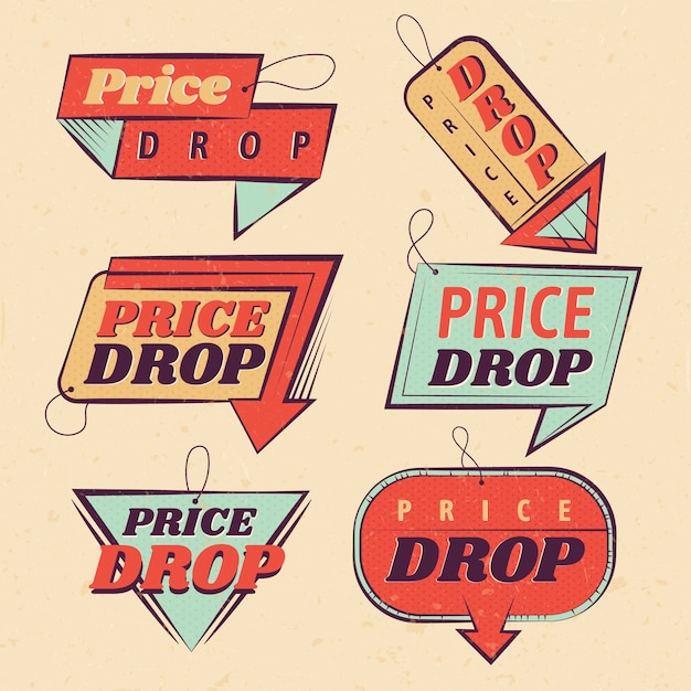 Vetor grátis design de conjunto de etiquetas de queda de preço