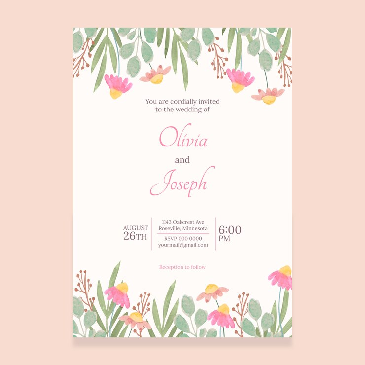 Vetor grátis design de convite de modelo de casamento floral