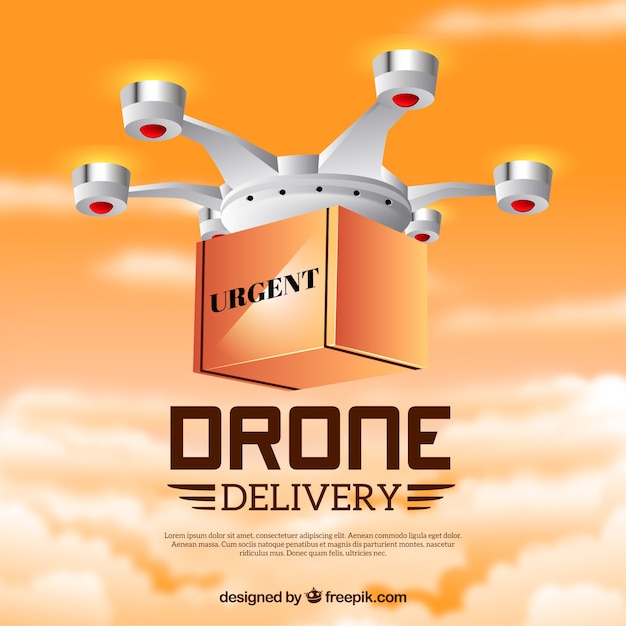 Vetor grátis design de drone de entrega com nuvens