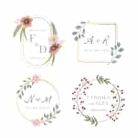 Vetor grátis design de emblemas de casamento florais em aquarela