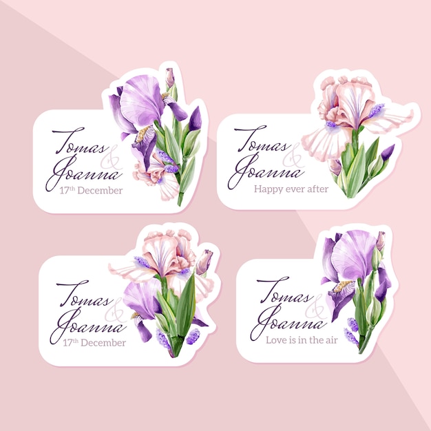 Design de emblemas de casamento florais em aquarela