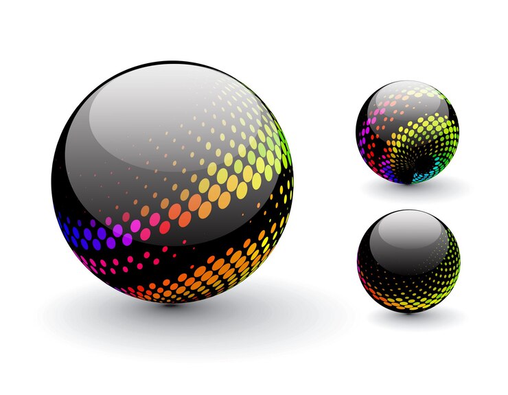 Vetor grátis design de esfera de meio-tom abstrato colorido brilhante com diferentes padrões diferentes