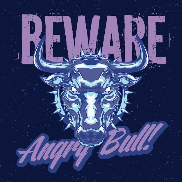 Design de etiqueta de camiseta com ilustração de touro bravo