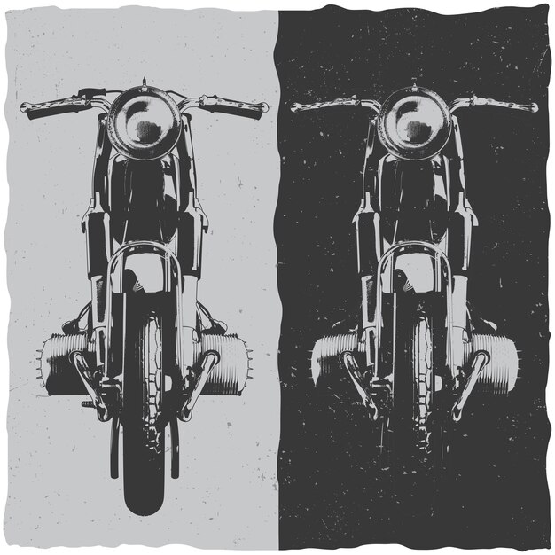 Design de etiqueta de camiseta de motocicleta com ilustração de motocicleta clássica