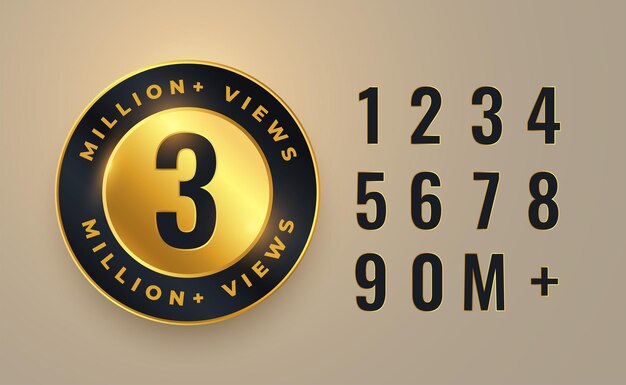 Design de etiqueta de contagem de 3 milhões de visualizações de vídeo