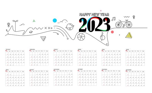 Design de feliz ano novo de calendário 2023