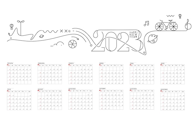 Design de feliz ano novo de calendário 2023