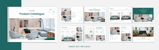 Design de folheto de catálogo de produtos de móveis de paisagem com vetor de formas mínimas verdes
