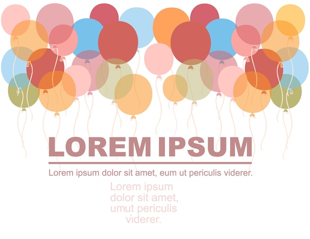 Design de folheto publicitário com ilustração vetorial plana de balões de aniversário em fundo branco Vetor Premium