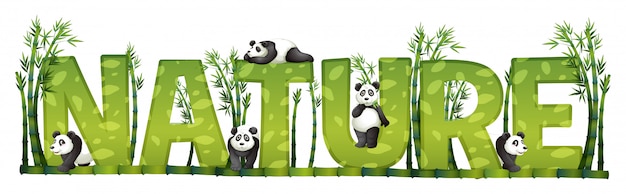 Vetor grátis design de fontes para a natureza com panda e bambu