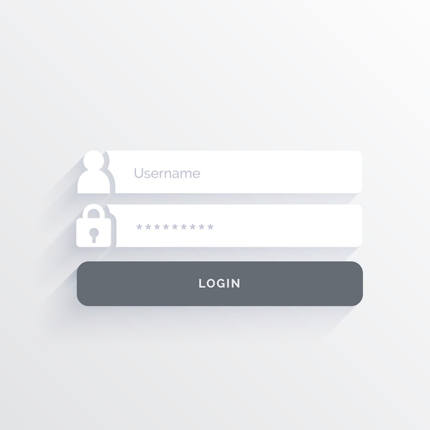 Design de forma mínima interface de usuário de login com sombras