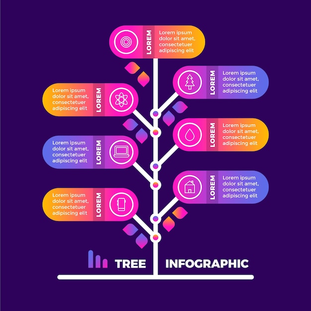 Design de gráfico de árvore infográfico gradiente