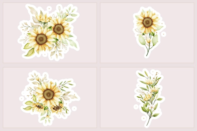 Vetor grátis design de ilustração de adesivo de flor de sol em aquarela