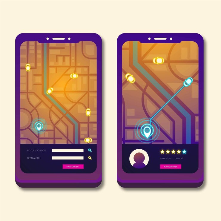 Vetor grátis design de interface de aplicativo de táxi