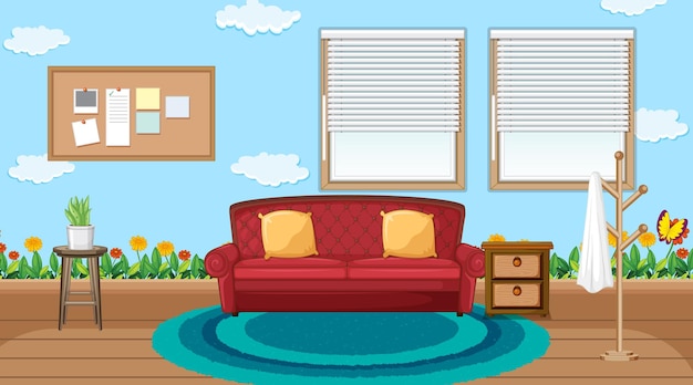 Vetor grátis design de interiores de salas de estar com móveis