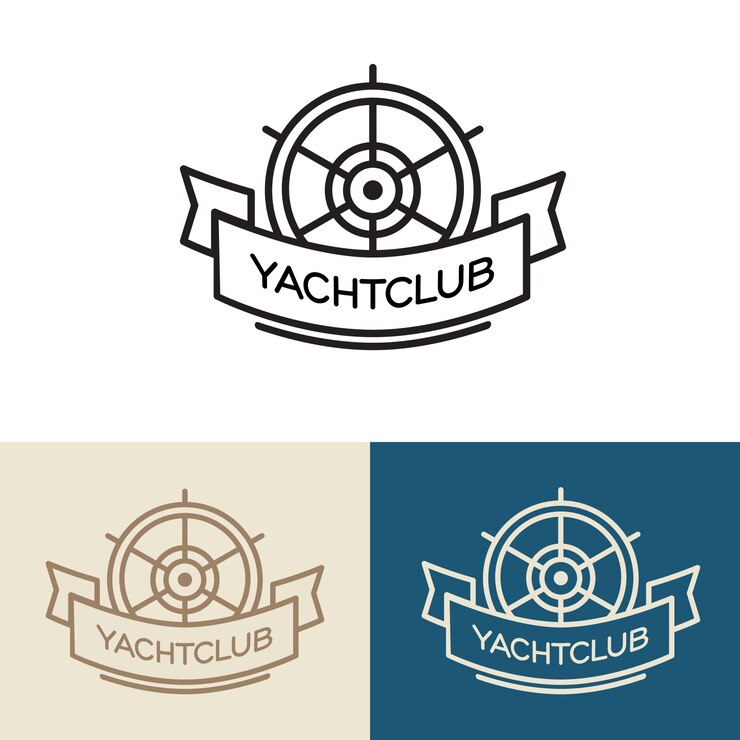 Vetor grátis design de logotipo clube iate. ilustração isolado no fundo branco.