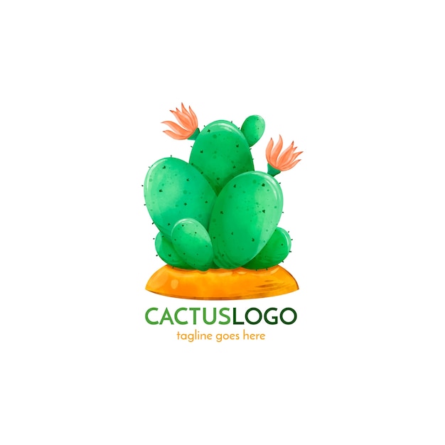 Design de logotipo de cacto em aquarela