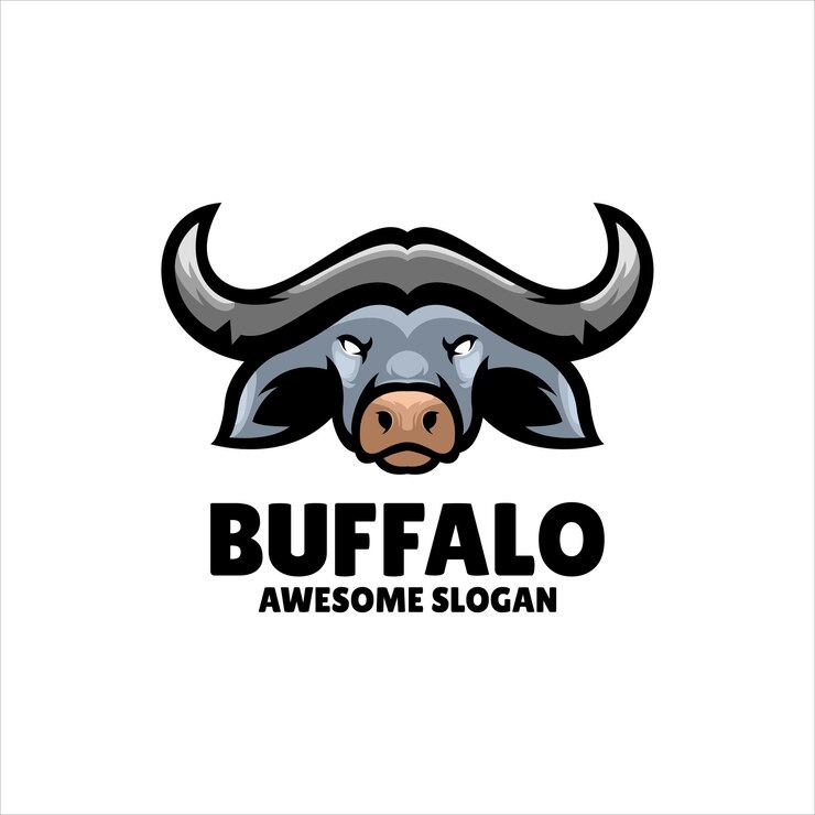 Vetor grátis design de logotipo de ilustração de mascote de búfalo