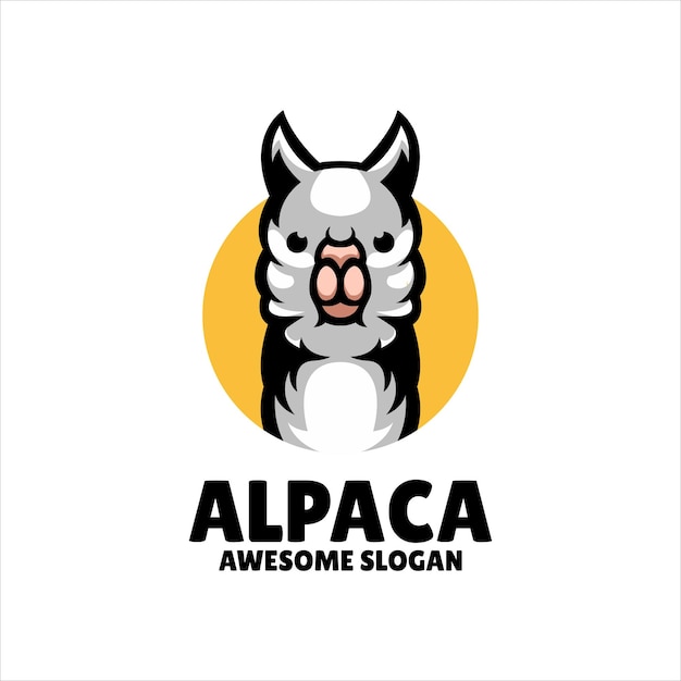 Vetor grátis design de logotipo de ilustração de mascote de cabeça de alpaca