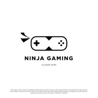 Design de logotipo de jogo ninja criativo joystick e vetor ninja