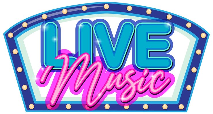 Vetor grátis design de logotipo de música ao vivo com fonte neon desenhada à mão