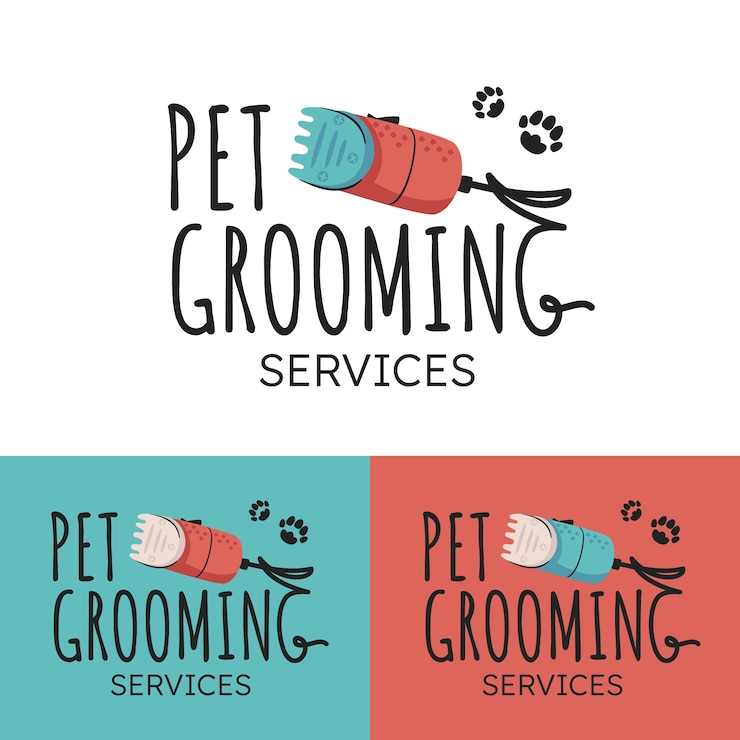 Vetor grátis design de logotipo de preparação de animais de estimação desenhado à mão