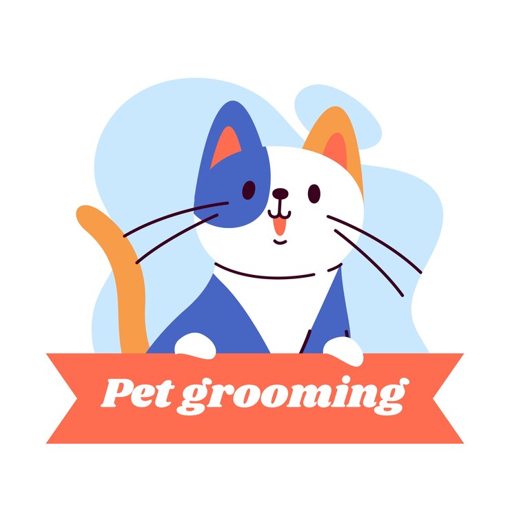 Vetor grátis design de logotipo de preparação de animais de estimação desenhado à mão