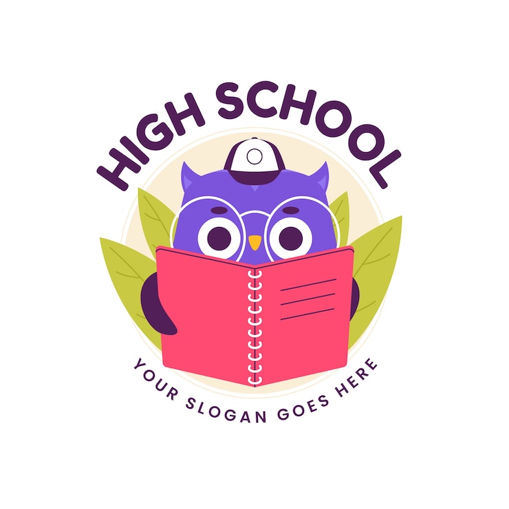 Vetor grátis design de logotipo do ensino médio desenhado à mão