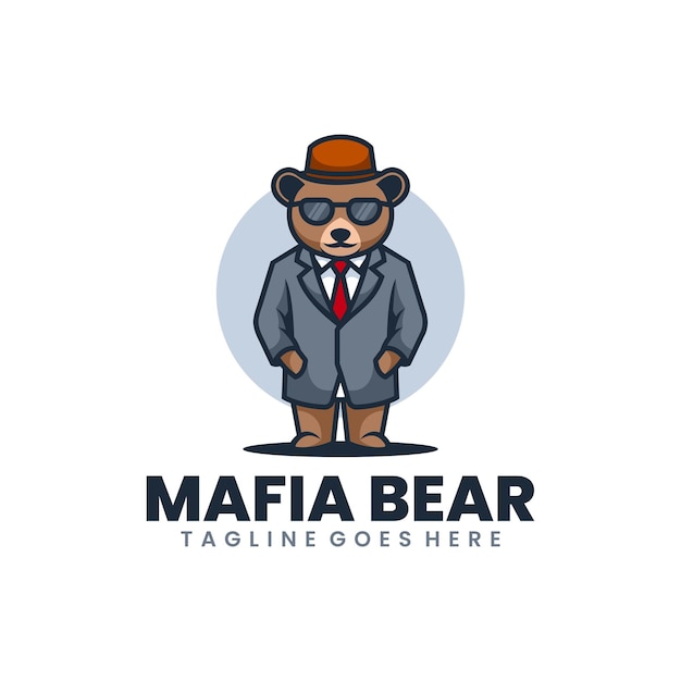 Vetor grátis design de logotipo do mascote do urso da máfia