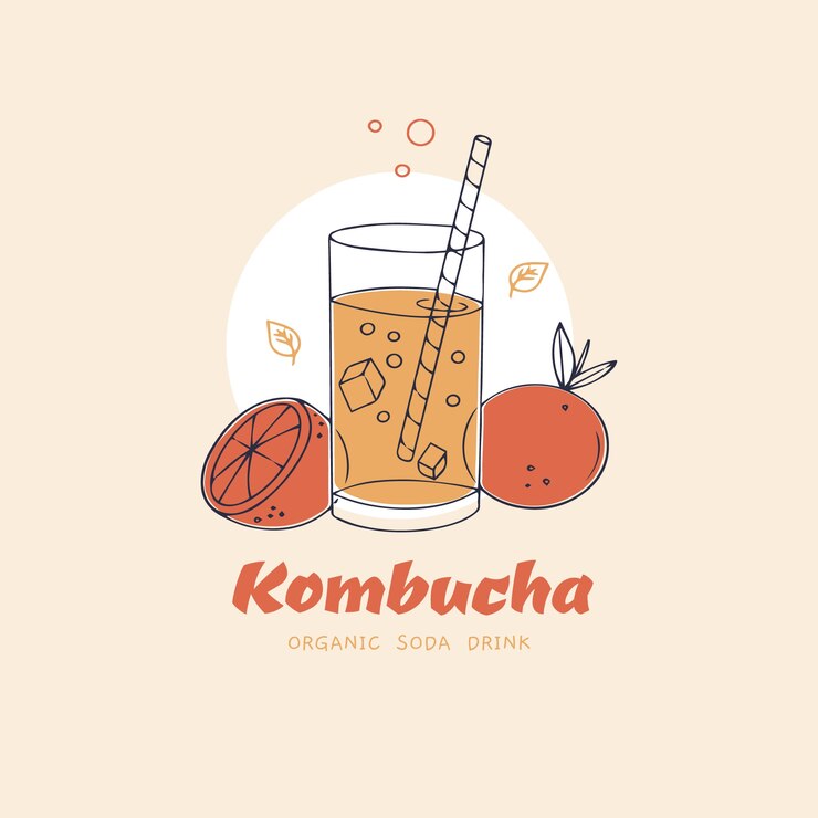 Design de logotipo kombucha desenhado à mão