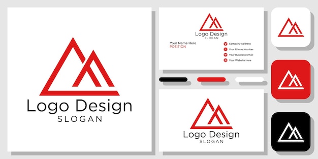 Design de logotipo símbolo combinação letra maiúscula triângulo abstrato vermelho com modelo de cartão de visita
