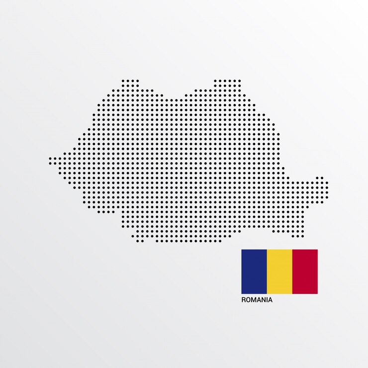 Vetor grátis design de mapa da roménia com bandeira e vetor de luz de fundo