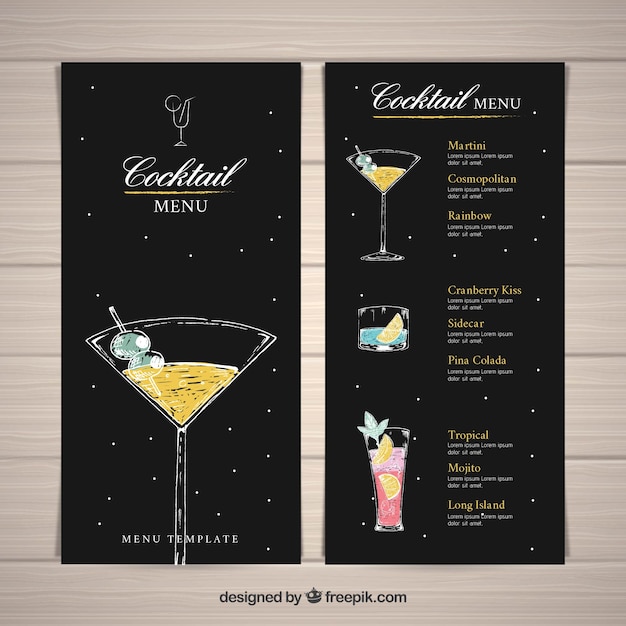 Design de menu cocktail preto