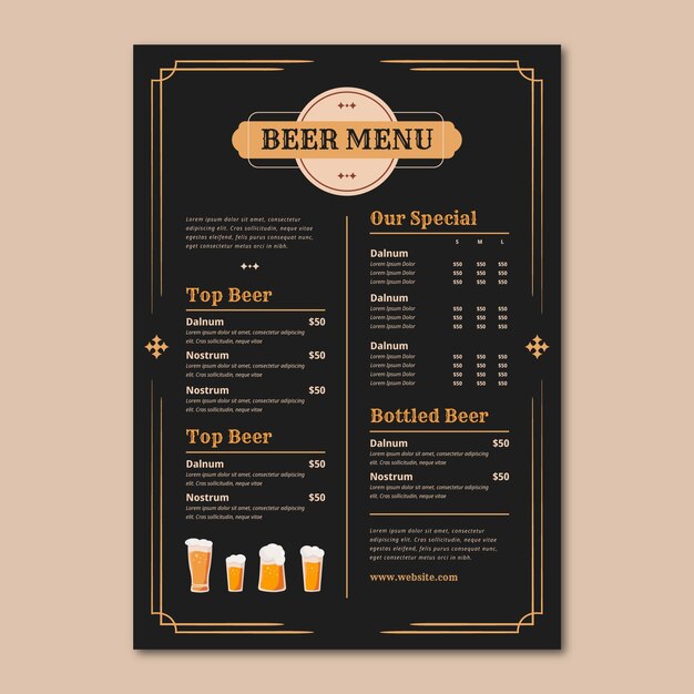 Design de menu de cerveja desenhado à mão