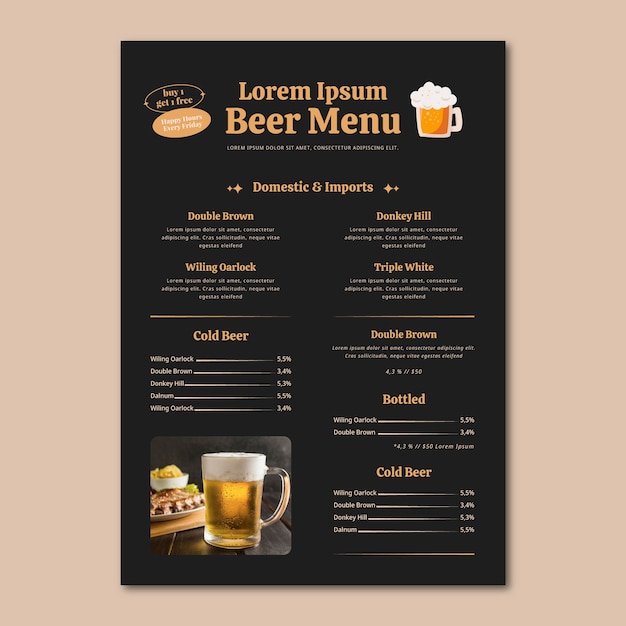 Design de menu de cerveja desenhado à mão