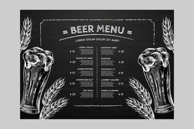 Design de menu de cerveja desenhado à mão