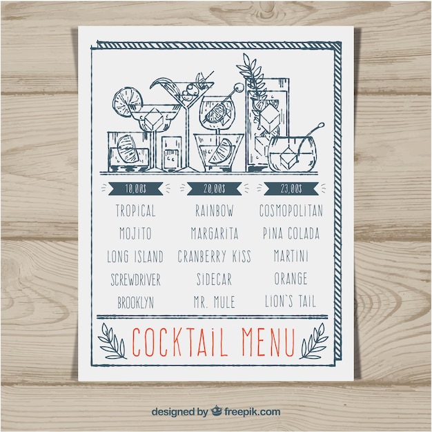 Design de menu de coquetel branco